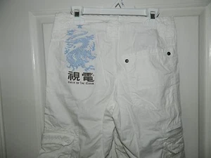 H&M YOUNG girls White Cotton DRAGON Cargo Capris Pants* 10 11 - Picture 1 of 4