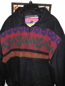 Aztec  Sweater Men's  Large Aztec Design Wool Bomber Santa Fe Trail Jacket - Picture 1 of 7