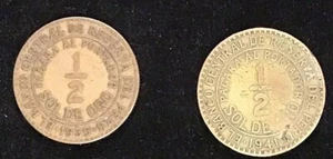 1935 and 1941, Peru 1/2 Sol coins X 2 - Imagen 1 de 2