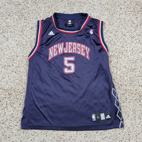 New Jersey Nets Jason Kidd Jersey Kids Large Blue Adidas Basketball NBA Swingman Cover