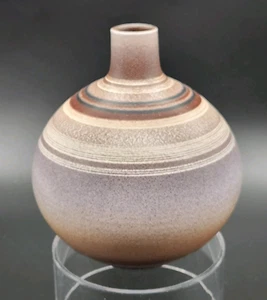 Signed Serra Ceramicas Vase From Spain Earth Tones Striped MCM Pottery - Picture 1 of 14