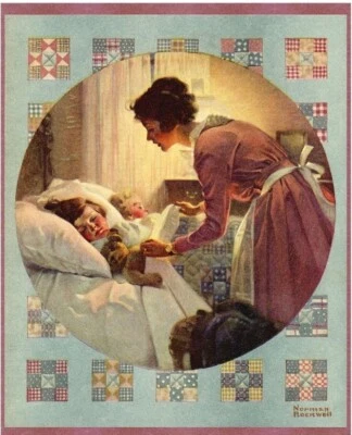 David Textile - Norman Rockwell Bed Time Quilting and Crafting Fabric Panel - Image 1 of 3