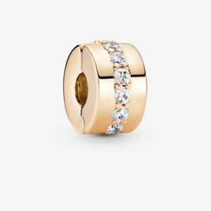 Pandora Moments 14K Gold Clear Sparkling Row Clip Charm 759518C01