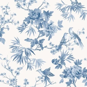 Amie Jardin Chinoiserie Blue Floral Wallpaper Roll Bedroom Hallway Wall Decor - Picture 1 of 6