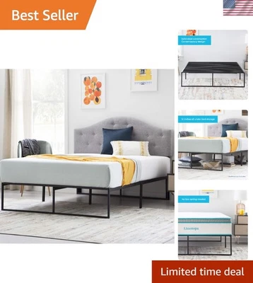 哑光黑色金属床架带床底储物 - 易于组装和支持 — 第 1/4 张图片