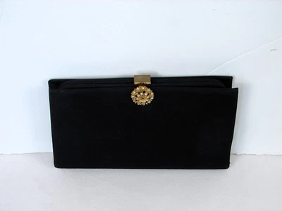 Cartera clutch vintage Ande años 50-60 negra con joyas con correa Foto 1 de 4