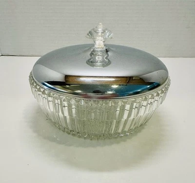 Vintage Kromex Lazy Susan Center Dip Glass Bowl with Chrome Silver Lid - Image 1 of 4