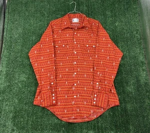 Rockmount Ranch Wear Button Up Diamond Snaps Mens Large Orange - Picture 1 of 6