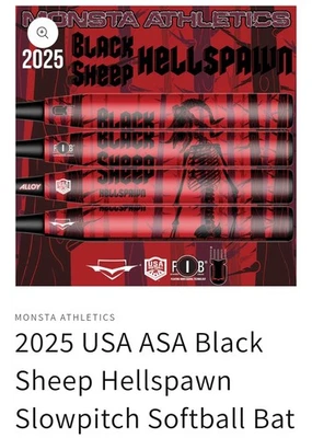Bate de softbol lanzamiento lento Monsta Black Sheep Hellspawn nuevo con etiquetas 2025 ASA/EE. UU. 25,5 oz Foto 1 de 2