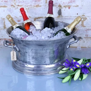 Moyar Champagne Ice Bath Aluminium Vintage Distressed Finish Wine Cooler Bucket - Picture 1 of 4