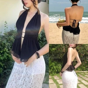 Glamorous Backless Y2K Style Top Featuring Lightweight Mesh Fabrication - Picture 1 of 48
