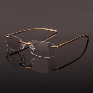 Beison Gold Rimless Spring Hinge Bifocal Readers Reading Glasses Eyeglasses - Imagen 1 de 8