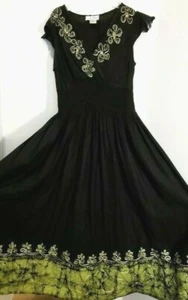 Vestido Vintage Arrugado - Talla S - Bordado Verde por J. Glee - Imagen 1 de 7