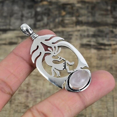 Quarzo Rosa Fatto a Mano 925 Argento Sterling Ciondolo Gioielli Per Fidanzamento - Immagine 1 di 4