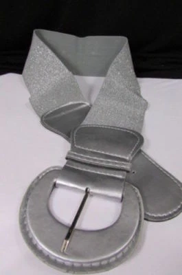 Mujeres Elegante Ajustable Elastizado Cintura Alta Metálico Plateado Trendy Cinturón Talla S M Foto 1 de 4