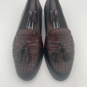 Bragano Herren Schuhe Größe 10M Schwarz Braun Leder Vollriemen Gewebte Quaste Halbschuhe - Bild 1 von 15