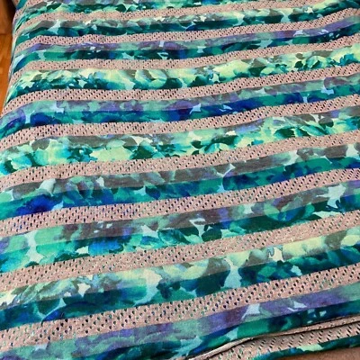 Fabric Lot 7 Yds 20 Ins 60 W Watercolor Stripes Blue Green Khaki Stretch Knit - Image 1 of 4