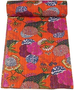 Cotton Kantha Quilt Queen Size Bedspread Indian Throw Blanket Bedding Comforter - Picture 1 of 51