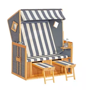 Strandkorb Halb-Liegemodell Rustikal 105 Z Bullauge-Raute Kunststoffgeflecht - Bild 1 von 1