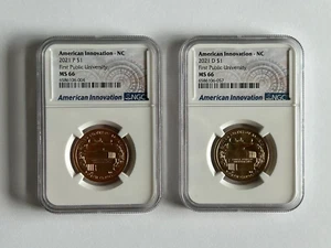 2021 P & D Set $1 American Innovation Dollar Coin North Carolina NC NGC MS 66 - Picture 1 of 2
