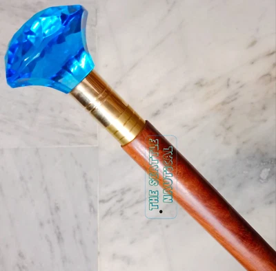 Bastão de bengala antigo de madeira vintage diamante sólido alça bastão presente - Imagem 1 de 4