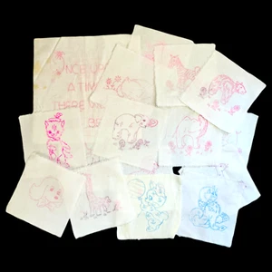 Vintage Stamped Quilt Blocks Lot of 16 Squares Embroidery Anthropomorphic READ - Picture 1 of 13