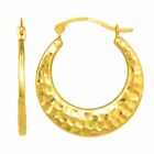 3/4" Polished Hammered Hoop Earrings Real 10K Yellow Gold 0.8Gr