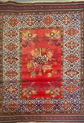 Antique Caucasian Wool Rug 5'3"x4'2" - Rare Vintage Handmade Medallion Carpet - Image 1 of 4