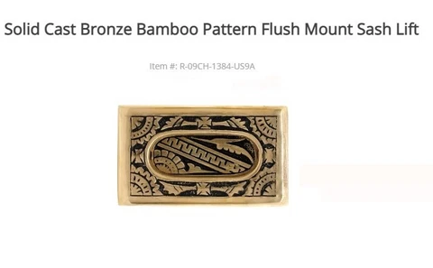 Solid Cast Bronze Bamboo Pattern Flush Mount Sash Lift Cover