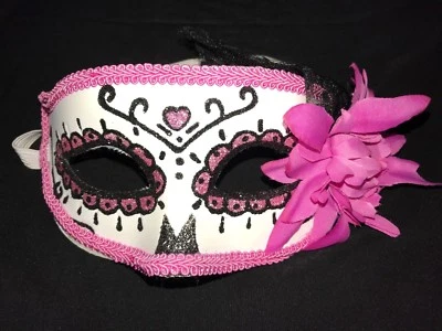teen girls WOMEN HALLOWEEN EYE MASK pink sparkle FLOWER felt lined EASY WEAR @@ - Image 1 of 2