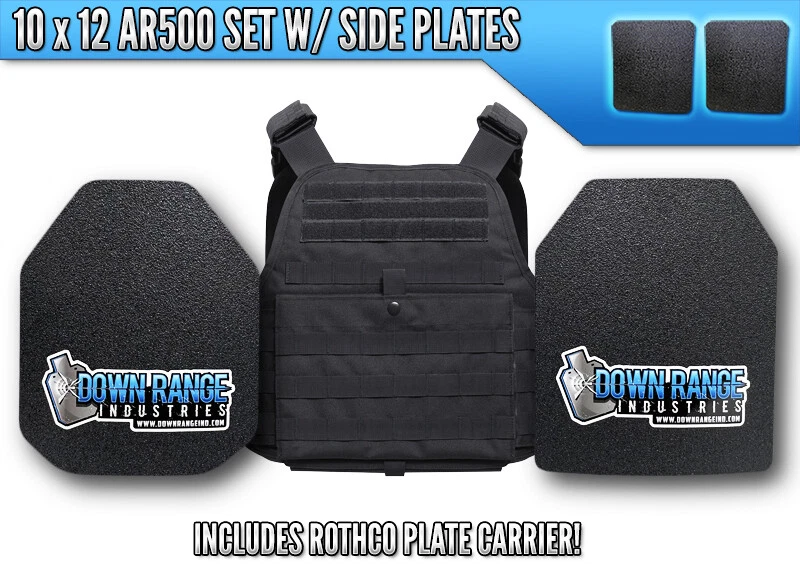 DOWN RANGE INDUSTRIES AR500 Level 3 III 4 Pc Body Armor Plate Bundle w/ Molle Vest Setup