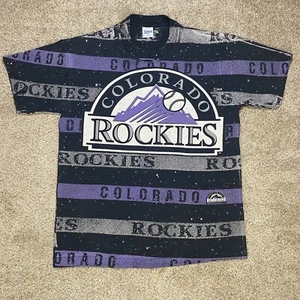 Vintage Colorado Rockies Shirt Herren MEDIUM lila gestreift einzelner Stich 1992 MLB - Bild 1 von 10
