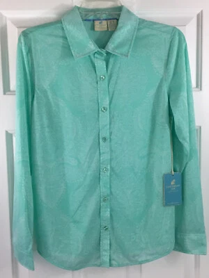 Caribbean Joe Tile Wave Women’s Medium Button Up Long Sleeve Shirt Green Foto 1 de 4