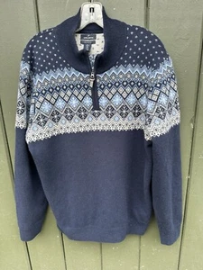 Daniel Hechter 100% 2-Ply Cashmere 1/4 Zip Fair Isle Nordic Sweater Men’s L - Picture 1 of 3