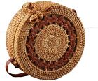 Round Rattan Bag Handmade Bali Ata Straw Woven Circle Crossbody Handag - Weave