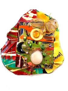 Spilla collage fusa Art to Wear firmata "Jamal" gioielli astratti colorati - Foto 1 di 7