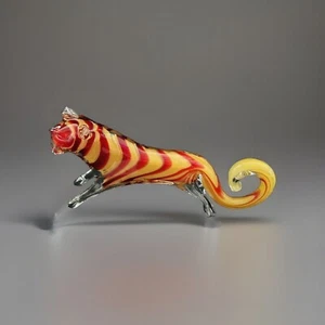 Vintage Murano Art Glass UV Glows Glass Tiger Cat Figurine Hand Blown 8.5” Long - Picture 1 of 7