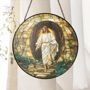 He is risen Resurrection of Jesus Easter Glass Suncatcher, Easter Day Gift - Picture 1 of 7