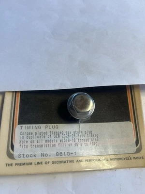 Tapón de distribución Harley Davidson Chrome Colony 8610-1 5/8-16 Trans relleno años 45 a 1940 Foto 1 de 2