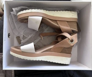 Jo Mercer Kenzie Natural/White Leather Wedge Sandal Ankle Strap Pre-worn Sz38 GC - Picture 1 of 6