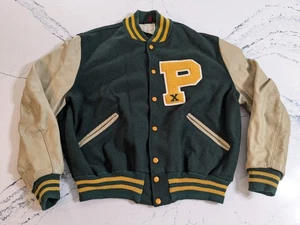 VTG 60's DeLong Wool Letterman Jacket 'P' Green Yellow Packers Colors 46R L/XL - Picture 1 of 13