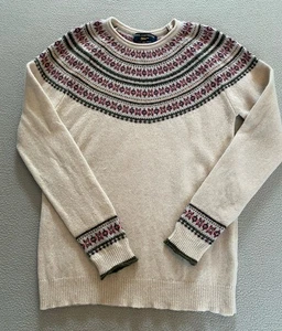 PAUL COSTELLOE JUMPER WOMEN SZ 10 FAIRISLE CREAM LAMBSWOOL BLEND SEE DETAIL - Picture 1 of 11