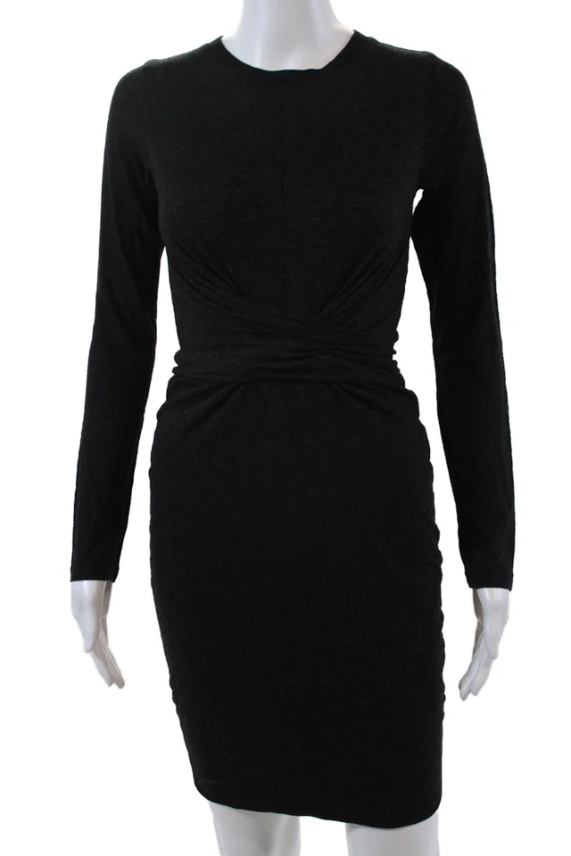 Monrow 女式棉质长袖圆领休闲毛衣连衣裙灰色 10 码 — 第 1/4 张图片