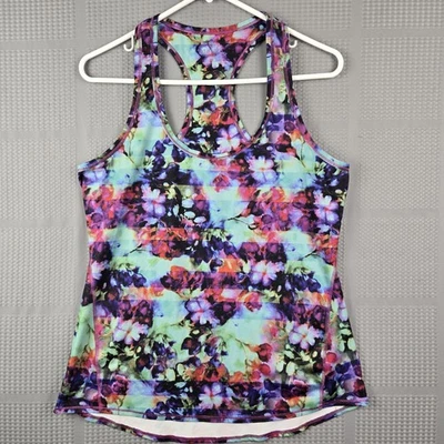 Camiseta sin mangas atlética Athleta para mujer floral colorida púrpura elástica espalda deportiva talla M Foto 1 de 4