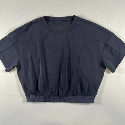 Lululemon Athletica Softstreme Gathered Cropped T-Shirt Black Size 8 - Image 1 of 4