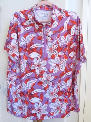 ¡NUEVO! Camisa de Golf Coral Bay 2X UPF 50 1/4 Cremallera Cuello Simulado Floral Atletismo Activo Foto 1 de 4