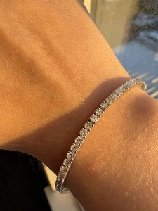 Bracciale Tennis 3,73 Ct E/VS1 Rotondo Laboratorio Diamanti Coltivati Oro Bianco 14K Pesante 7" - Foto 1 di 4