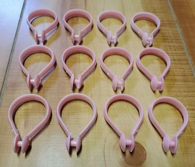 Anéis de cortina de chuveiro vintage ganchos plástico rosa fecho de pressão retrô lote de 12 - Imagem 1 de 4