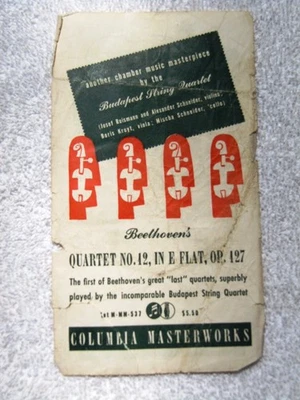 JIM FLORA 1943 Beethoven Late Quartet BUDAPEST STRING Advertising Card COLUMBIA - Image 1 of 2