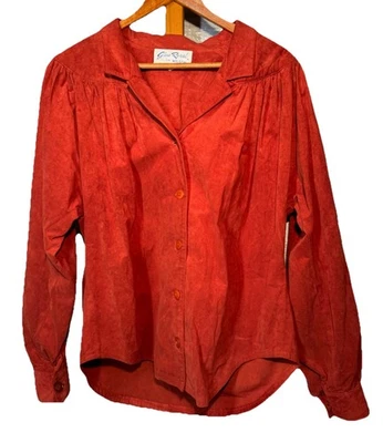 70-е Настоящая Винтажная Блузка Gino Rossi Для Wilson Замша на Пуговицах Жженый Оранжевый L/XL - Изображение 1 из 4